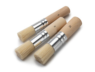 Set wooden brush for stencil isolated. Hog Bristle For acrylic, watercolor, and oil