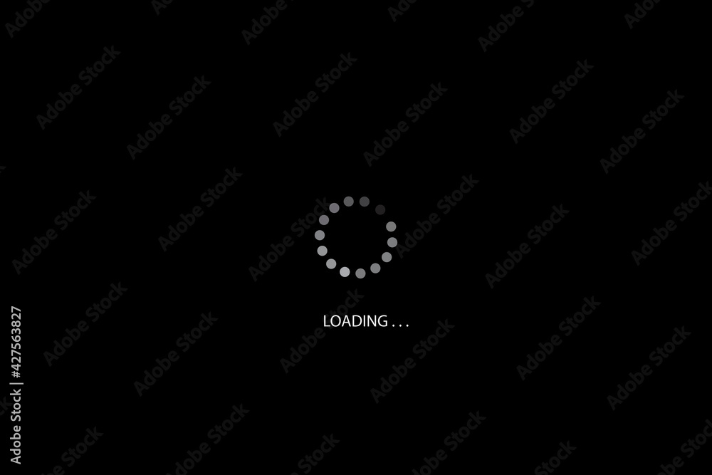 Poster loading sign black background. website icon symbol. status bar icon. round shape. stock image. vecto