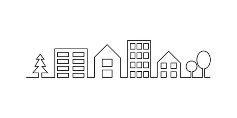 Fototapeta premium Line art with house in one line. Creative line art illustration, outline sketch. Stock image. Vector illustration. EPS 10.