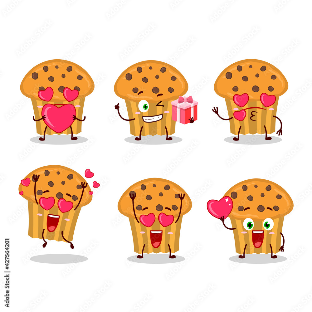 Sticker Choco chips muffin cartoon character with love cute emoticon