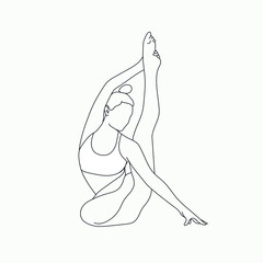 Linear silhouette woman practicing yoga. Healthy lifestyle. 