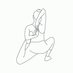 Linear silhouette woman practicing yoga. Healthy lifestyle. 
