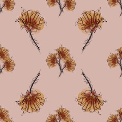 Gerbera flowers seamless floral pattern on a pink background 