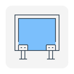 Sanitary partition vector icon. Also called stall or divider consist of wood material and equipment for assembly cubicle interior of commercial building i.e. public toilet room, restroom and washroom.
