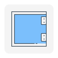 Sanitary partition vector icon. Also called stall or divider consist of wood material and equipment for assembly cubicle interior of commercial building i.e. public toilet room, restroom and washroom.