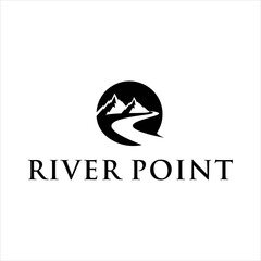 mountain and river point logo design vector illustration