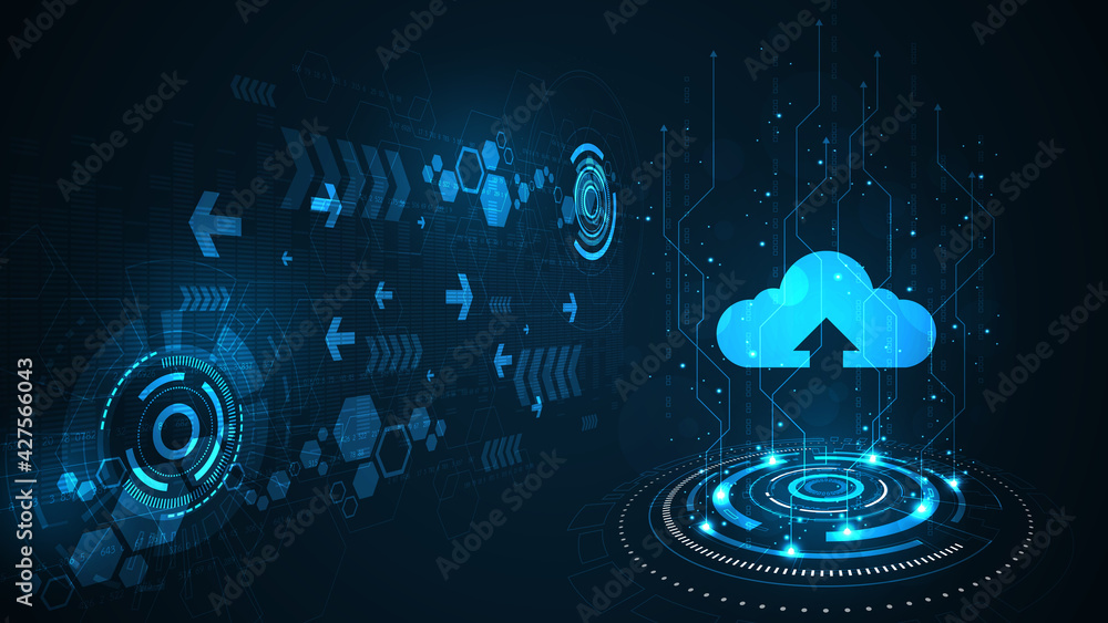 Wall mural interface of digital data transfer via cloud.
