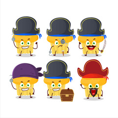 Cartoon character of cheese muffin with various pirates emoticons