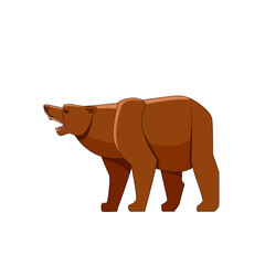 Grizzly Bear Growling. Cartoon character of big mammal animal. Wild forest creature with brown fur. Vector flat illustration isolated on white background