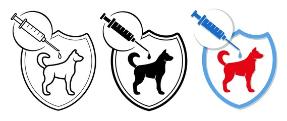 Vaccine for animals. Dog vaccination icon. The concept of veterinary medicine, treatment, prevention and protection of the health of pets. Template for web design and printing. Isolated. Vector