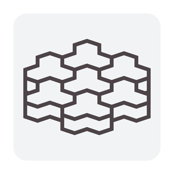 Concrete paver block pavement floor or brick vector icon. For landscape, outdoor, garden by paving on ground to create trihex pattern. That sidewalk, road, patio, path or street. Editable stroke.