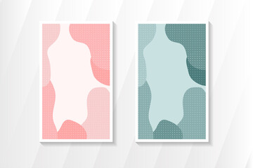Set of Illustration vector graphic of vertical banner. Transparency dot pattern use white colors. Wave liquid style with pastel colors.