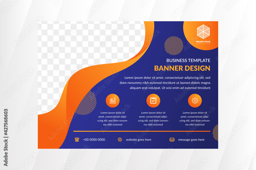 Poster abstract flyer design template for business program with blue background and orange gradient of elem