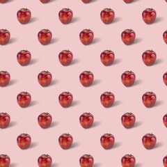 Fresh red delicious apple seamless pattern  on pink  background. Diet and vegetarian food