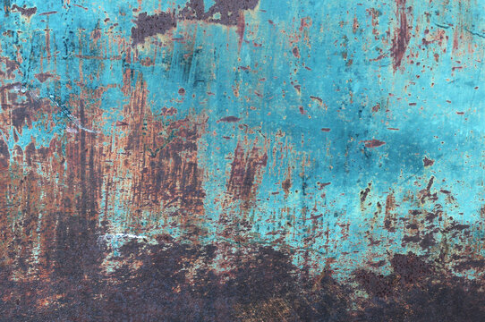 The surface of the old iron has rusted and peeled off. Rust stains on galvanized sheets. Abstract background for decorative and work design.