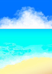 水彩で描いた南国の海と入道雲　縦