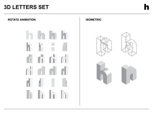 3d h Alphabet Letters Set Animate Isometric Wireframe Vector