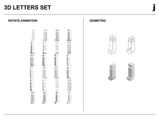3d j Alphabet Letters Set Animate Isometric Wireframe Vector