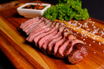 chopped beef sirloin prime cut delicious sea salt wood