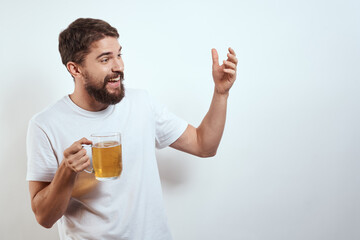 Cheerful man mug beer alcohol drunk lifestyle