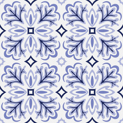 Azulejos ceramic tile design. Talavera tracery motif. Unique creative endless fill swatch. Portuguese, Spanish, Mexican, Brazilian folklore ornament. Ethnic style vector hand drawn seamless pattern.