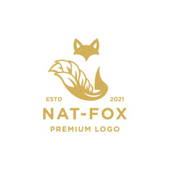 Obraz premium Natural Fox Logo Design Inspiration - Isolated vector Illustration on white background - Creative logo, icon, symbol, sticker, emblem, badge - Fox or Wolf and Leaves or wheat combination