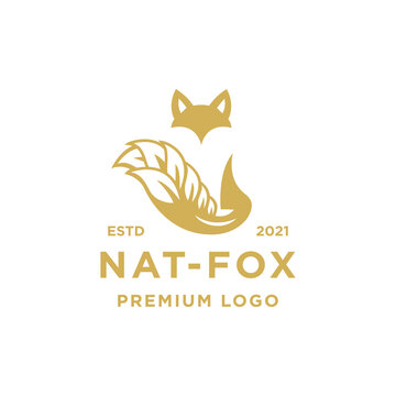 Natural Fox Logo Design Inspiration - Isolated vector Illustration on white background - Creative logo, icon, symbol, sticker, emblem, badge - Fox or Wolf and Leaves or wheat combination