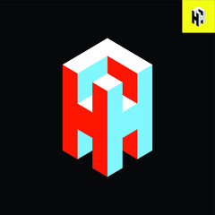 Letter H 3D Logo
Mirrored twin Letter H monogram logo design in stylish 3D-look art. Vector logo in red, white, blue colors. Eps 8.
