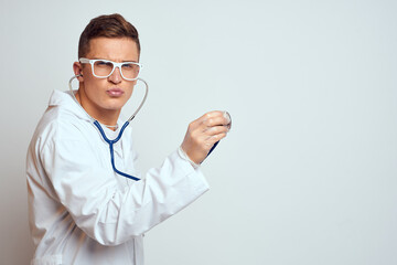 doctor in white coat stethoscope examination patient hospital