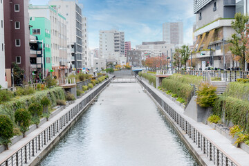 東京スカイツリー前を流れる川の景色