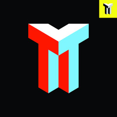 Letter T 3D Logo
Mirrored twin Letter T monogram logo design in stylish 3D-look art. Vector logo in red, white, blue colors. Eps 8.
