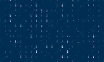Seamless background pattern of evenly spaced white hookah symbols of different sizes and opacity. Vector illustration on dark blue background with stars