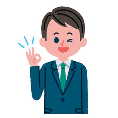 OKポーズをしているスーツを着た男性のイラスト