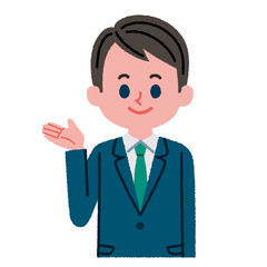 案内をしているスーツを着た男性のイラスト