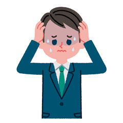 悩んでいるスーツを着た男性のイラスト