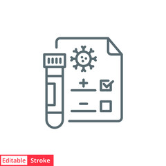Covid test line icon. Simple outline style. Positive corona virus result, negative, rapid, plasma, research, medical concept. Vector illustration isolated on white background. Editable stroke EPS 10.