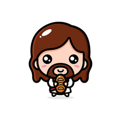 cute cartoon jesus vector design holding bread