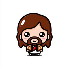 cute cartoon jesus vector design holding a slice of bread