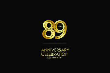 89 year anniversary celebration Gold Line. logotype isolated on Black background for celebration, invitation card, and greeting card-Vector