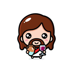 cute cartoon jesus vector design drinking wine