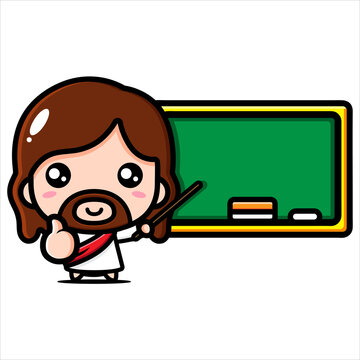 cute jesus cartoon vector design teaching with blackboard
