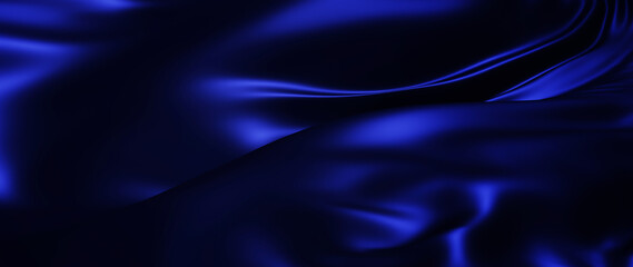 3d render of dark and blue silk. iridescent holographic foil. abstract art fashion background.
