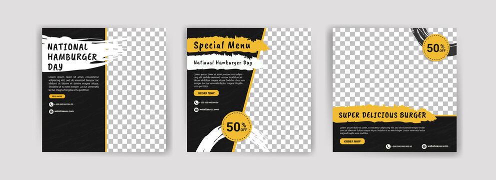 National Hamburger Day. Social media post template for digital marketing and promotion of food and drink sales. culinary advertisement. Offer social media banners.