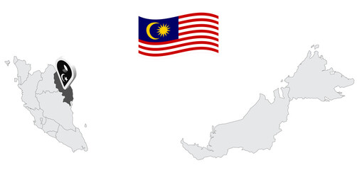Location of State Terengganu on map Malaysia. 3d  State Terengganu flag map marker location pin. Quality map with States of Malaysia for your web site design, app, UI. EPS10.
