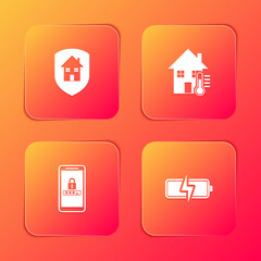 Set House under protection, temperature, Mobile and password and Battery icon. Vector