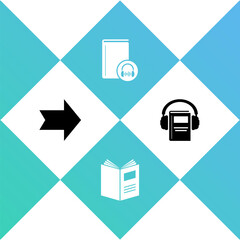 Set Arrow, Open book, Audio and icon. Vector