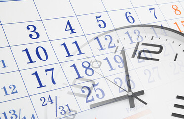 Collage with clock and calendar.  Time and planning concept.