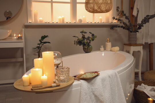 Candle Decoration Be Bath Tub Some Stock Photo 1076395538
