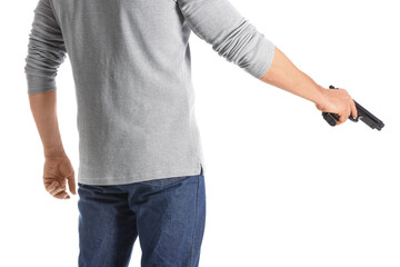 Man with gun on white background