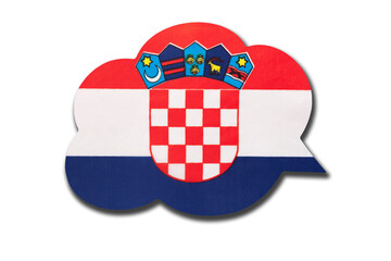 Naklejka premium 3d speech bubble with Croatia national flag isolated on white background. Speak and learn Croatian language.